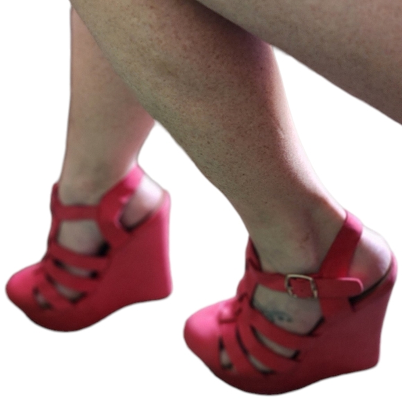 SEXY CORAL WEDGES SIZE 8 - Picture 6 of 11